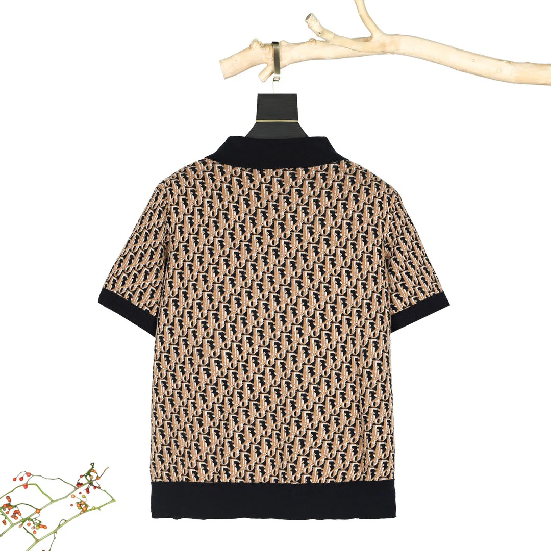 Classic jacquard knit lapel polo