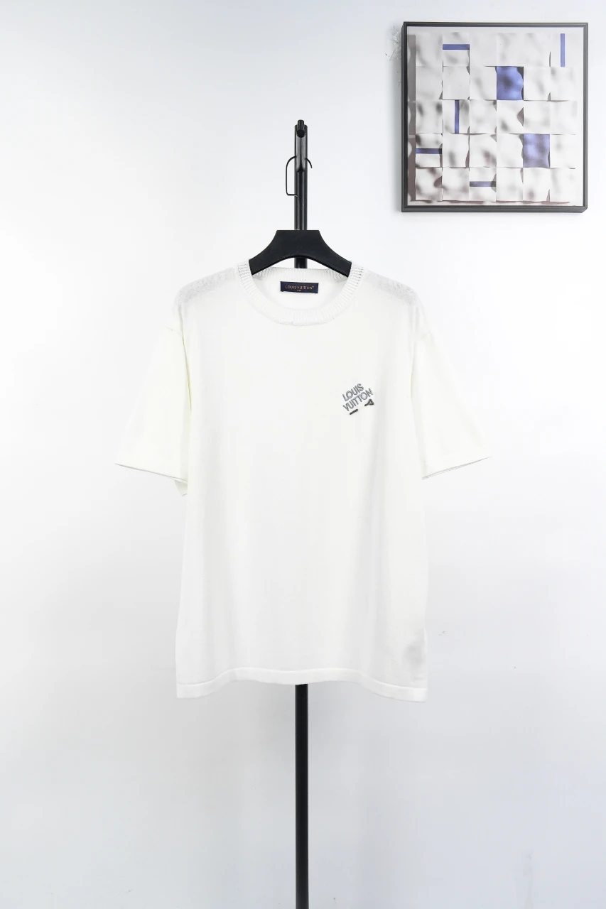 Louis Vuitton White Pin Letter Embroidered Knit T-Shirt product photo from LabelPicks