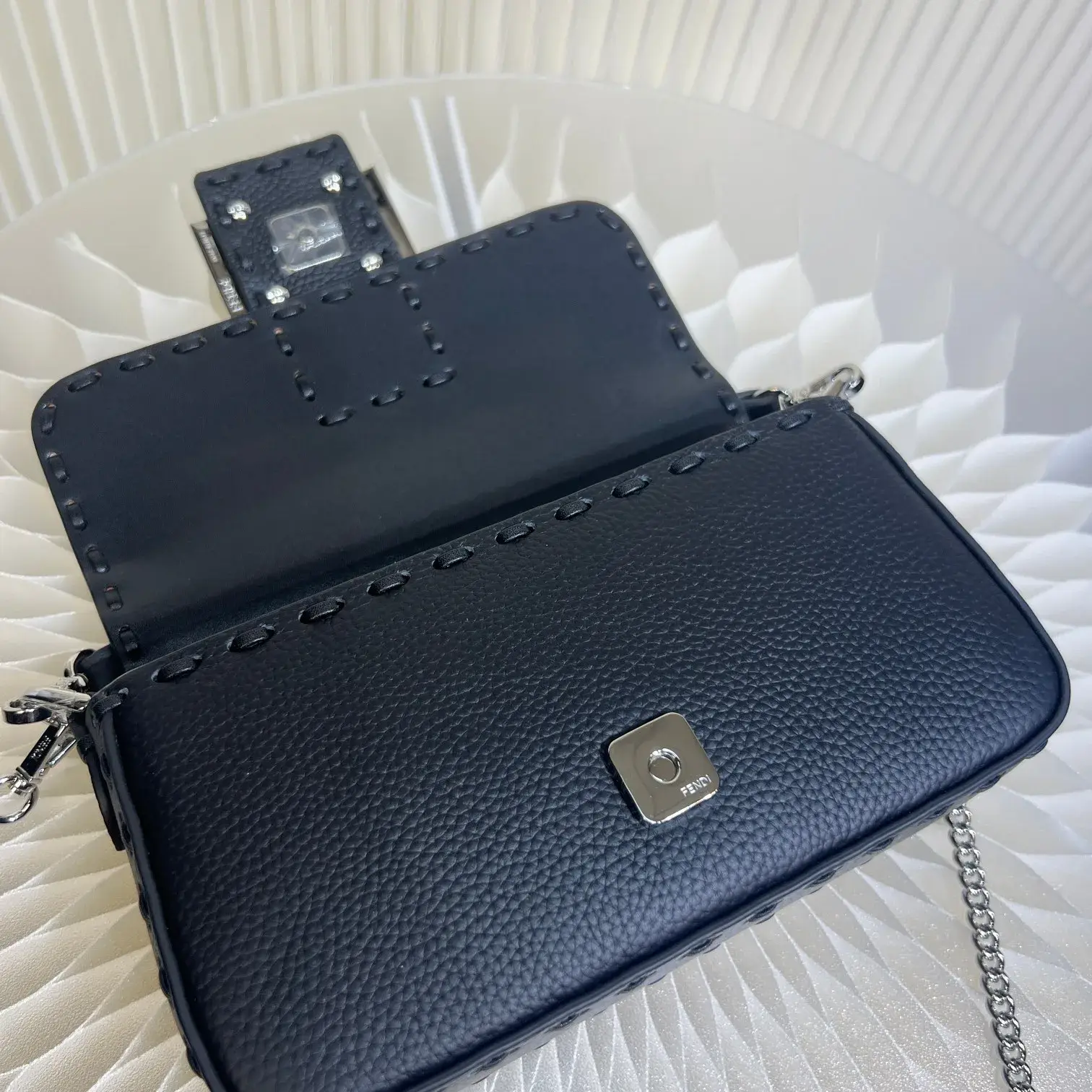 Fendi Black Baguette Grained Leather Shoulder Bag product photo from LabelPicks