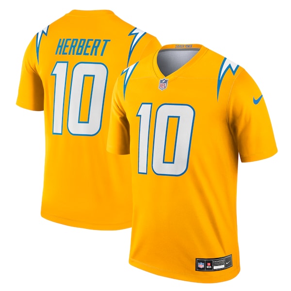 Justin Herbert Los Angeles Chargers Nike Alternate Charger Power Legend Player Performance Top - Gold/Navy