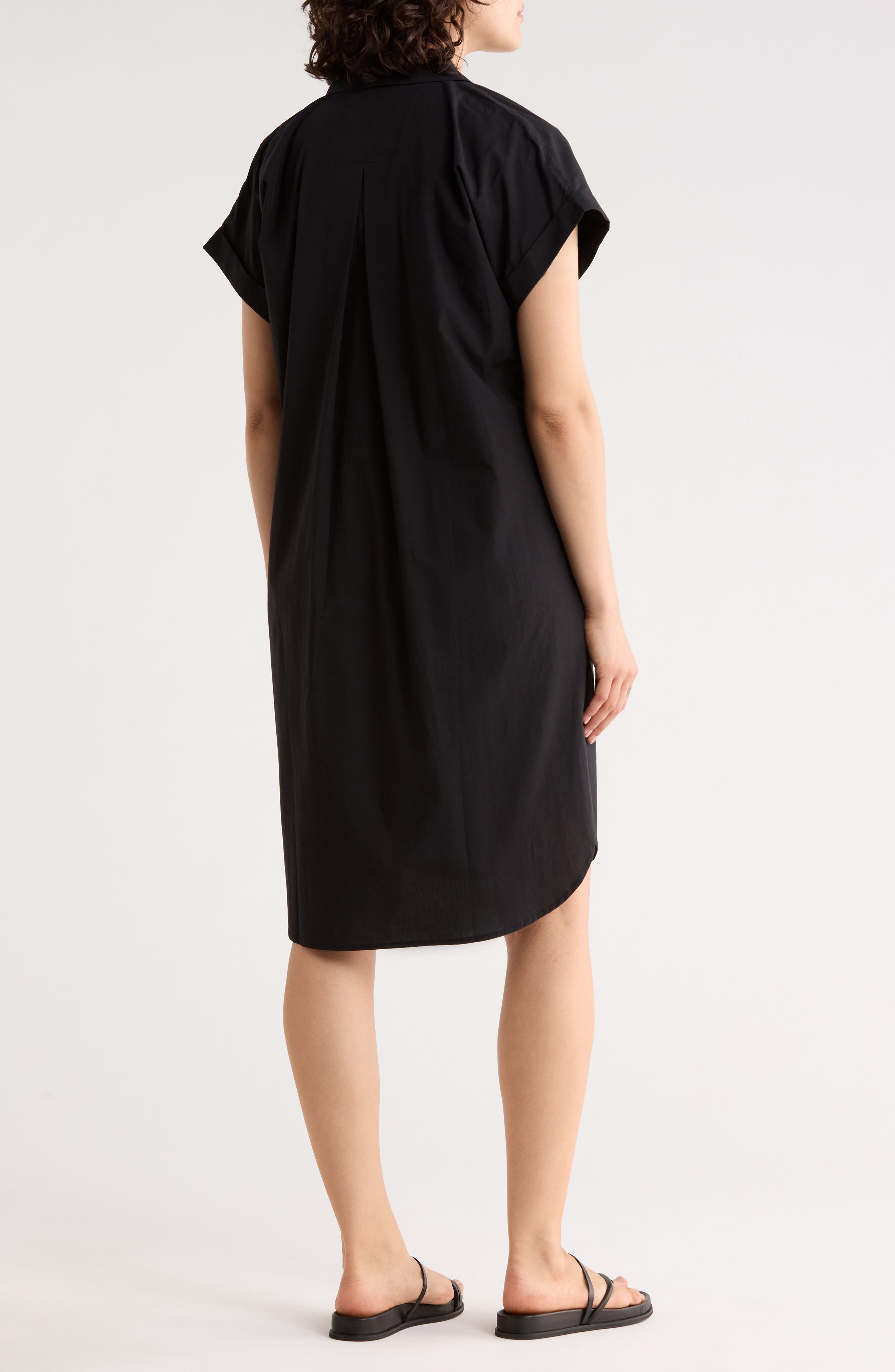 Eileen Fisher Notch Collar Short Sleeve Organic Cotton Shirtdress