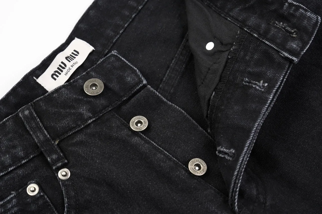 Miu Miu Black Leather Panel Straight Denim Jeans product photo from LabelPicks