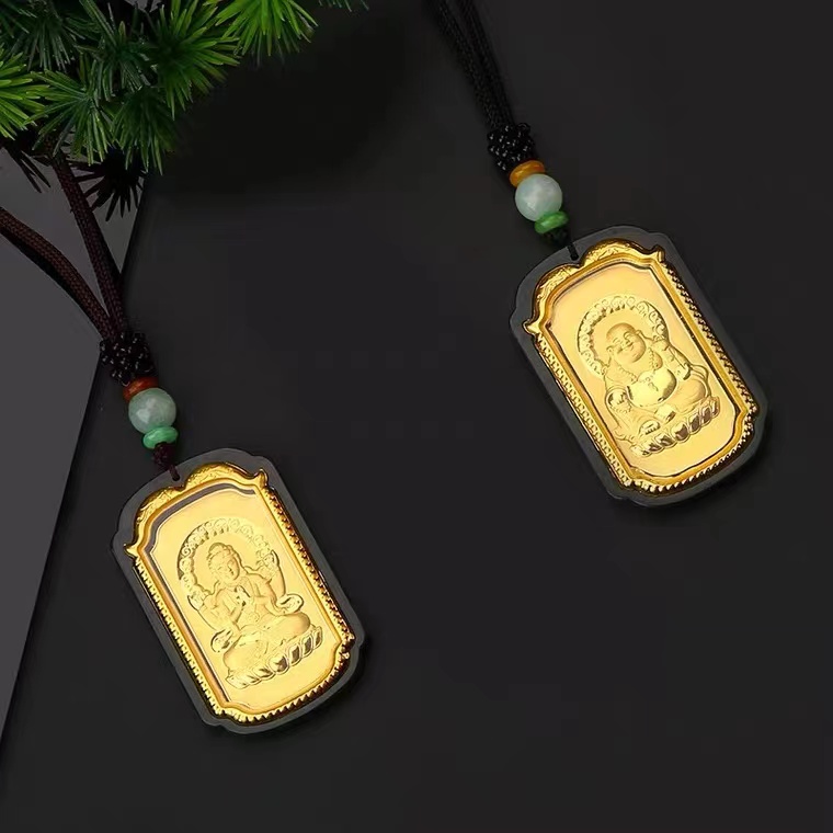 Genuine original zodiac inlaid jade male model Hetian jade void Tibetan bodhisattva jade pendant