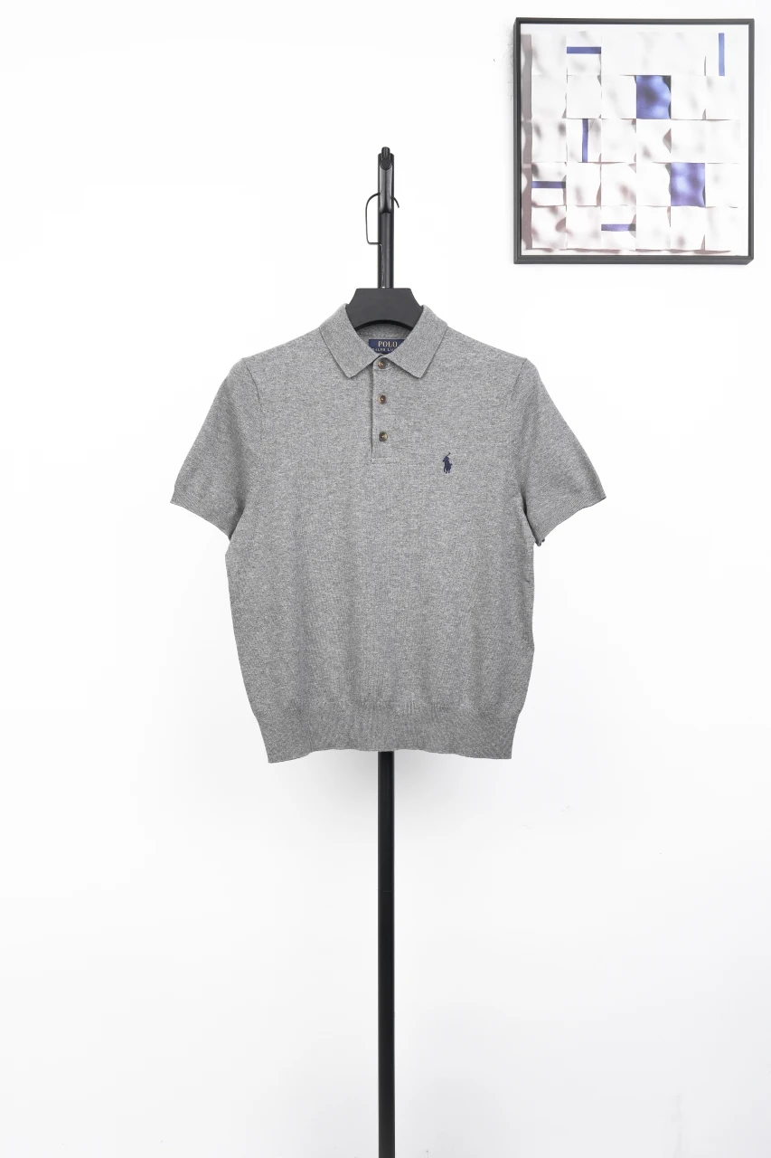 Ralph Lauren Grey Pony Embroidered Plain Knit Polo Shirt product photo from LabelPicks