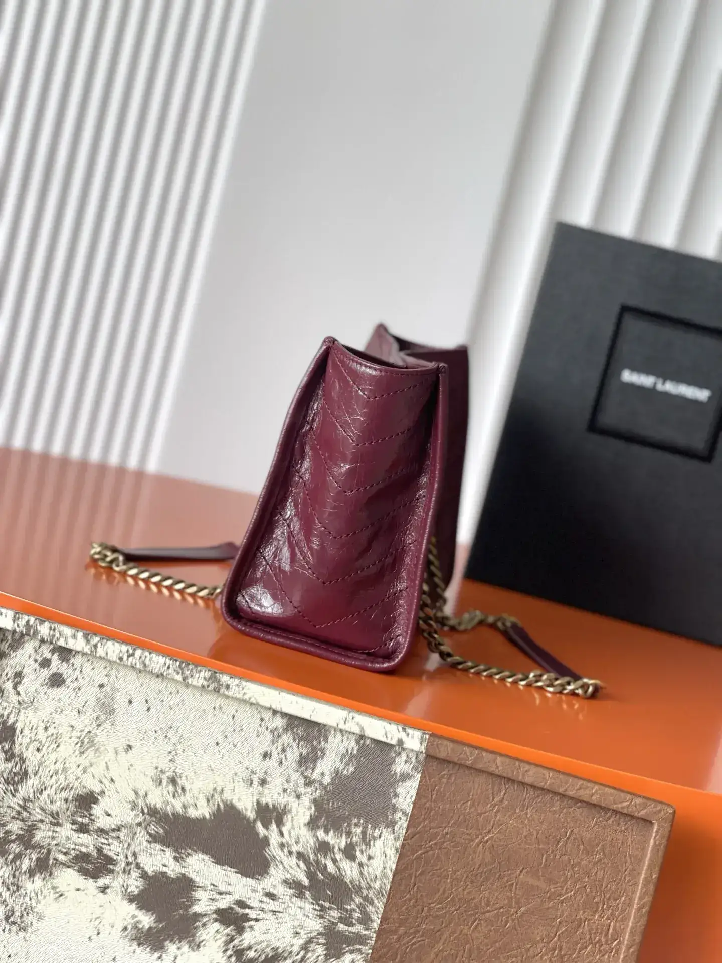 Saint Laurent Niki Burgundy Calfskin Tote Bag product photo from LabelPicks