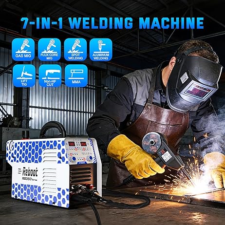 Reboot 7-in-1 MIG Welder Plasma Cutter Combo 130A Dual Voltage 120V/240V Multiprocess Welder Gas MIG/Flux Core/Plasma Cut/Stick/LIFT TIG/Aluminum Welder Machine with Spool Gun