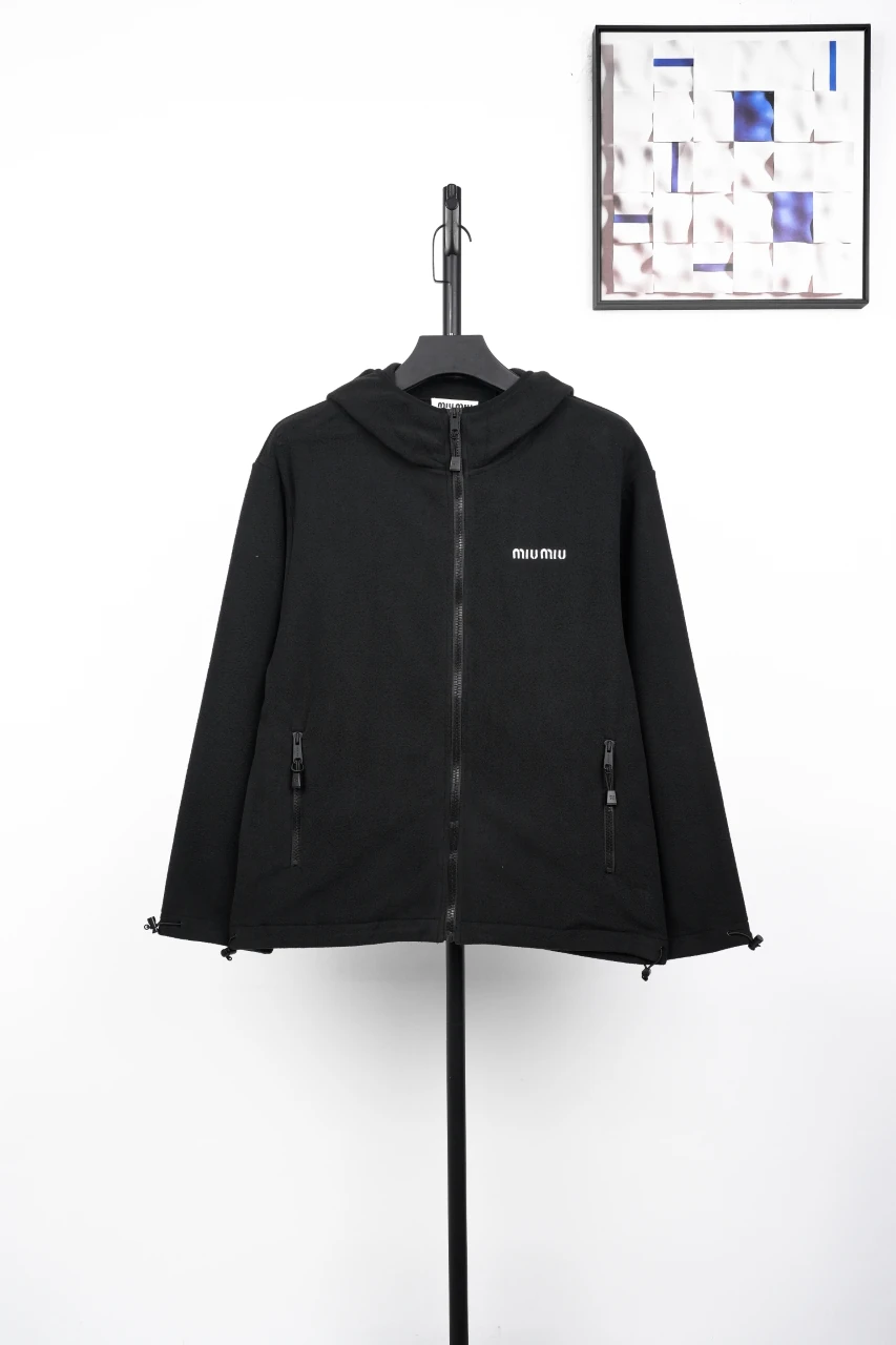 Miu Miu Black Embroidered Fleece Hooded Jacket product photo from LabelPicks