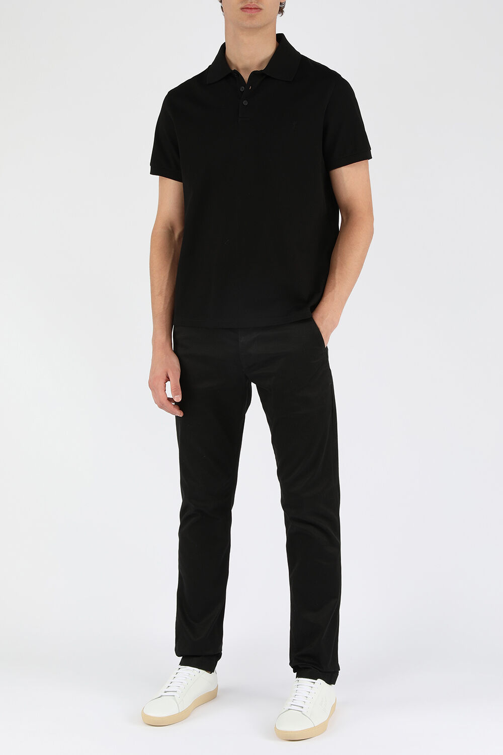 SAINT LAURENT חולצת פולו שחורה עם לוגו רקום