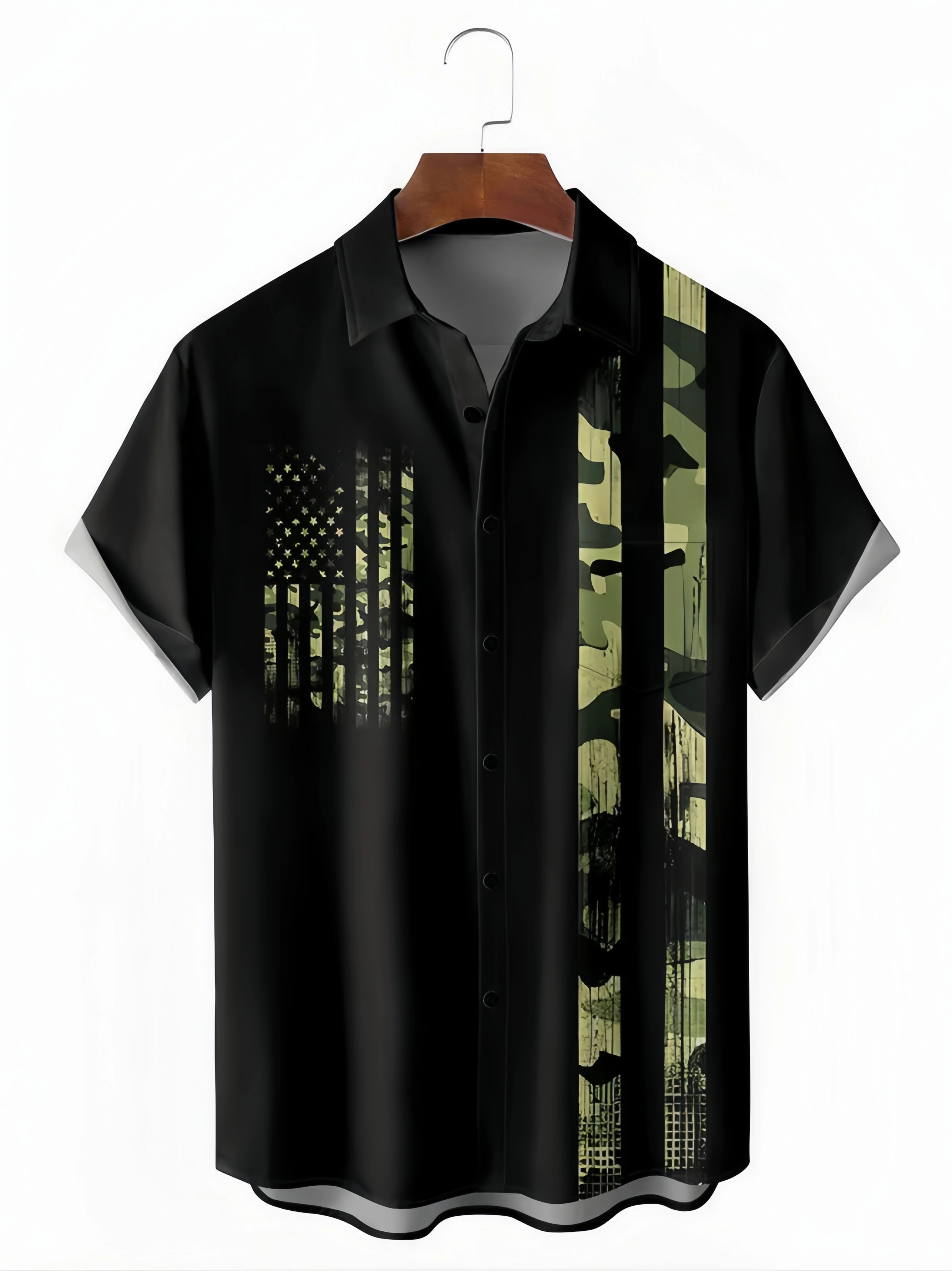 Flag Chest Pocket Short Sleeve Bowling Shirt