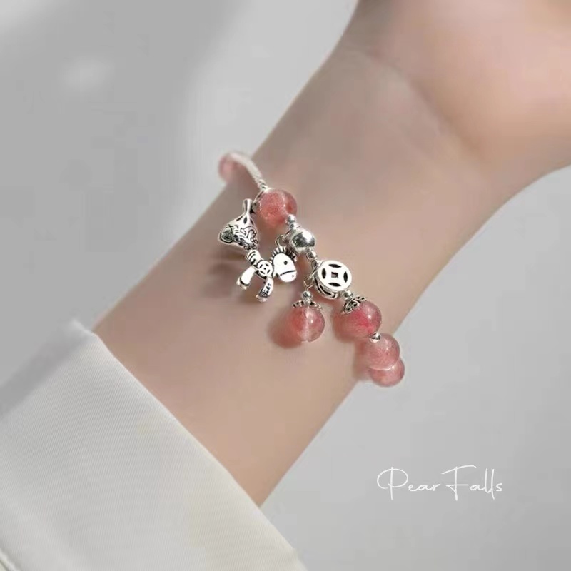 Strawberry crystal bracelet women's copper money Trojan horse lucky bag bracelet