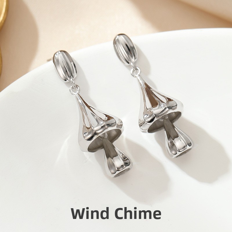 Wind chime earrings for women, sterling silver, forest-themed, niche, high-end design, cross-border European and American style earrings