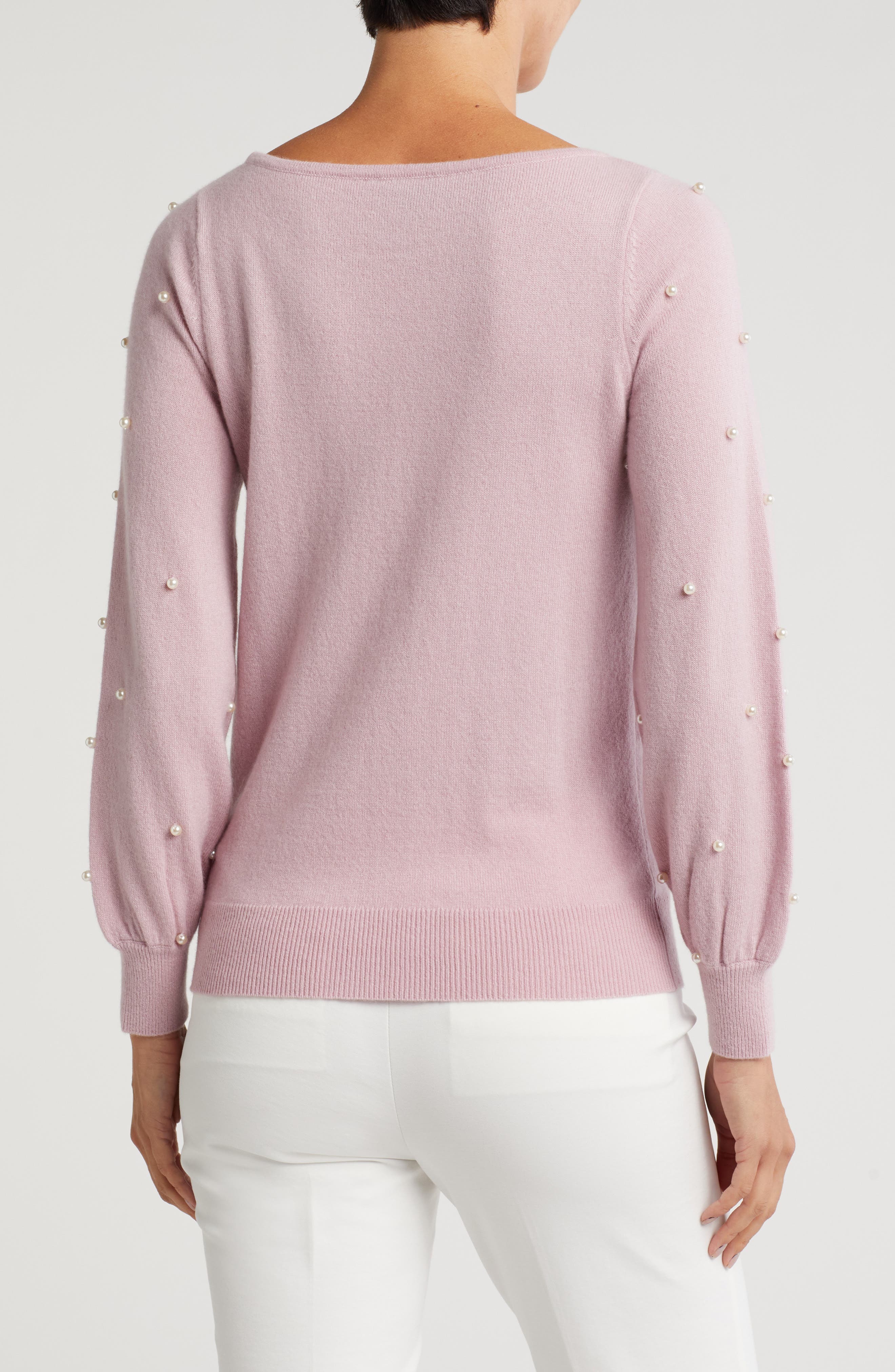 Sofia Cashmere Boat Neck Pearl Sleeve Cashmere Sweater