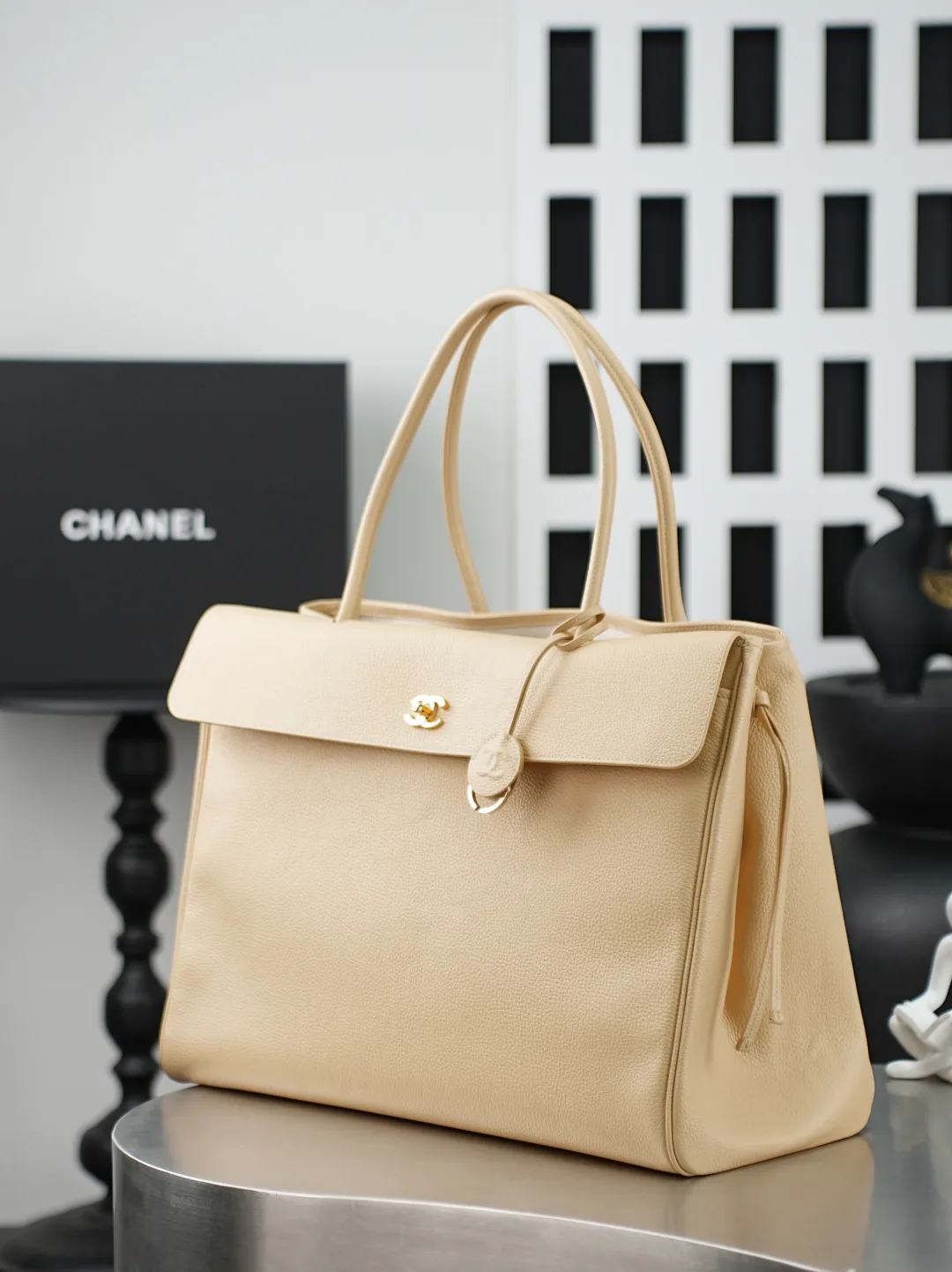 Chanel Beige Grained Leather Tote Bag product photo from LabelPicks