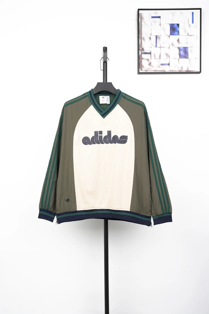 adidas Originals Cream Green Color-Block V-Neck Sweatshirt product photo from LabelPicks