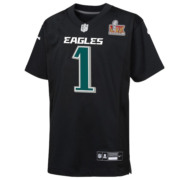 Jalen Hurts Philadelphia Eagles Nike Youth Super Bowl LIX Patch Fashion Game Player Jersey - Carbon Black