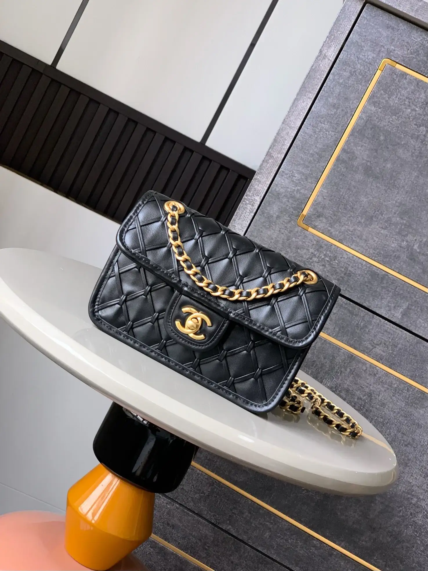 Chanel Black Classic Flap Woven Leather Shoulder Bag product photo from LabelPicks