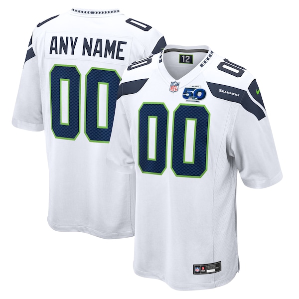 Seattle Seahawks Nike 50th Season Away Custom Game Jersey - White