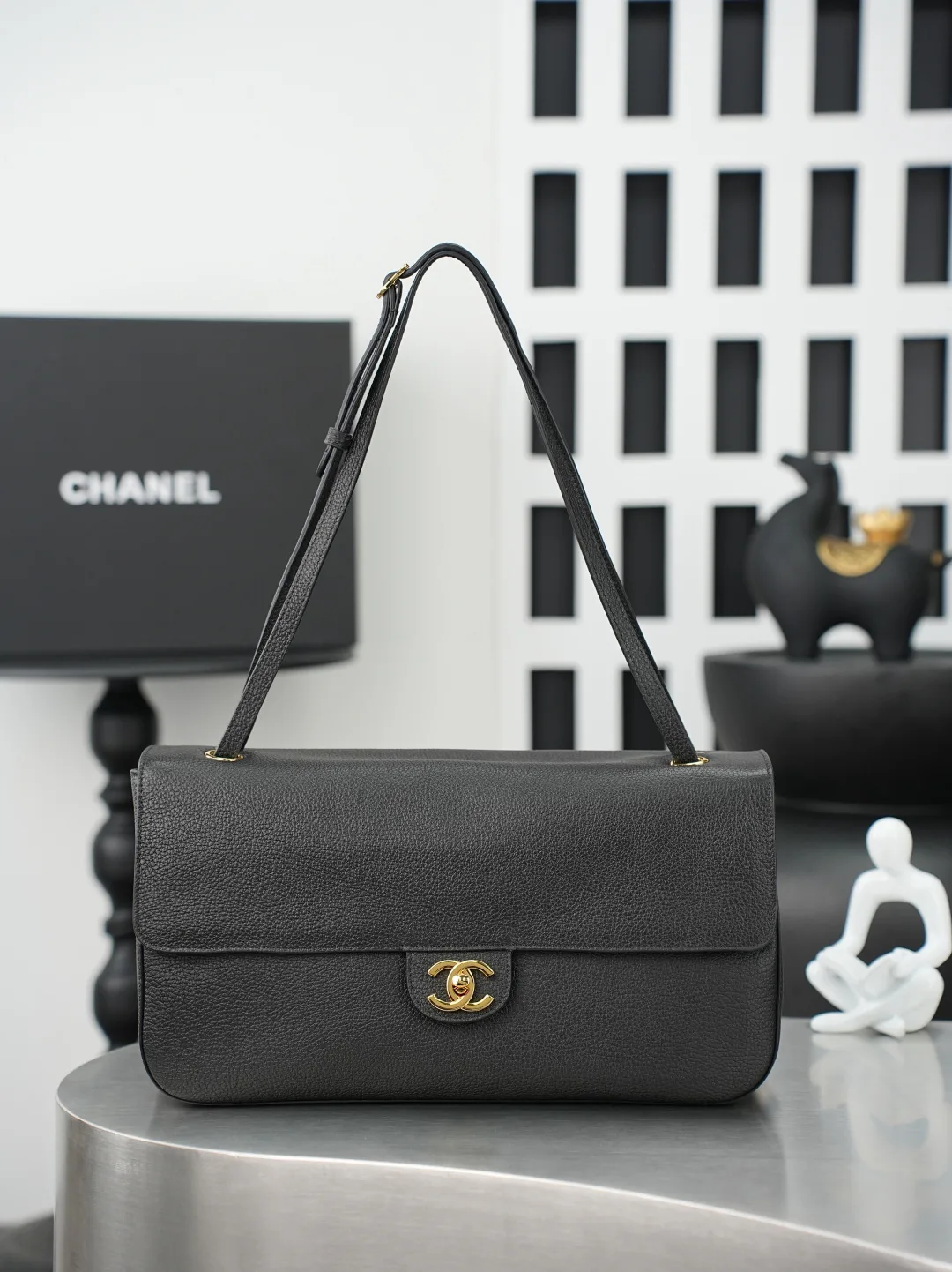 Chanel Classic Flap Black Grained Leather Shoulder Bag product photo from LabelPicks