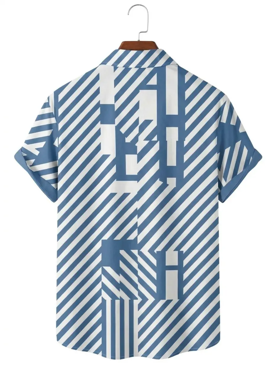 Men's printed shirts Geometric Stripe Pattern Aloha Shirt