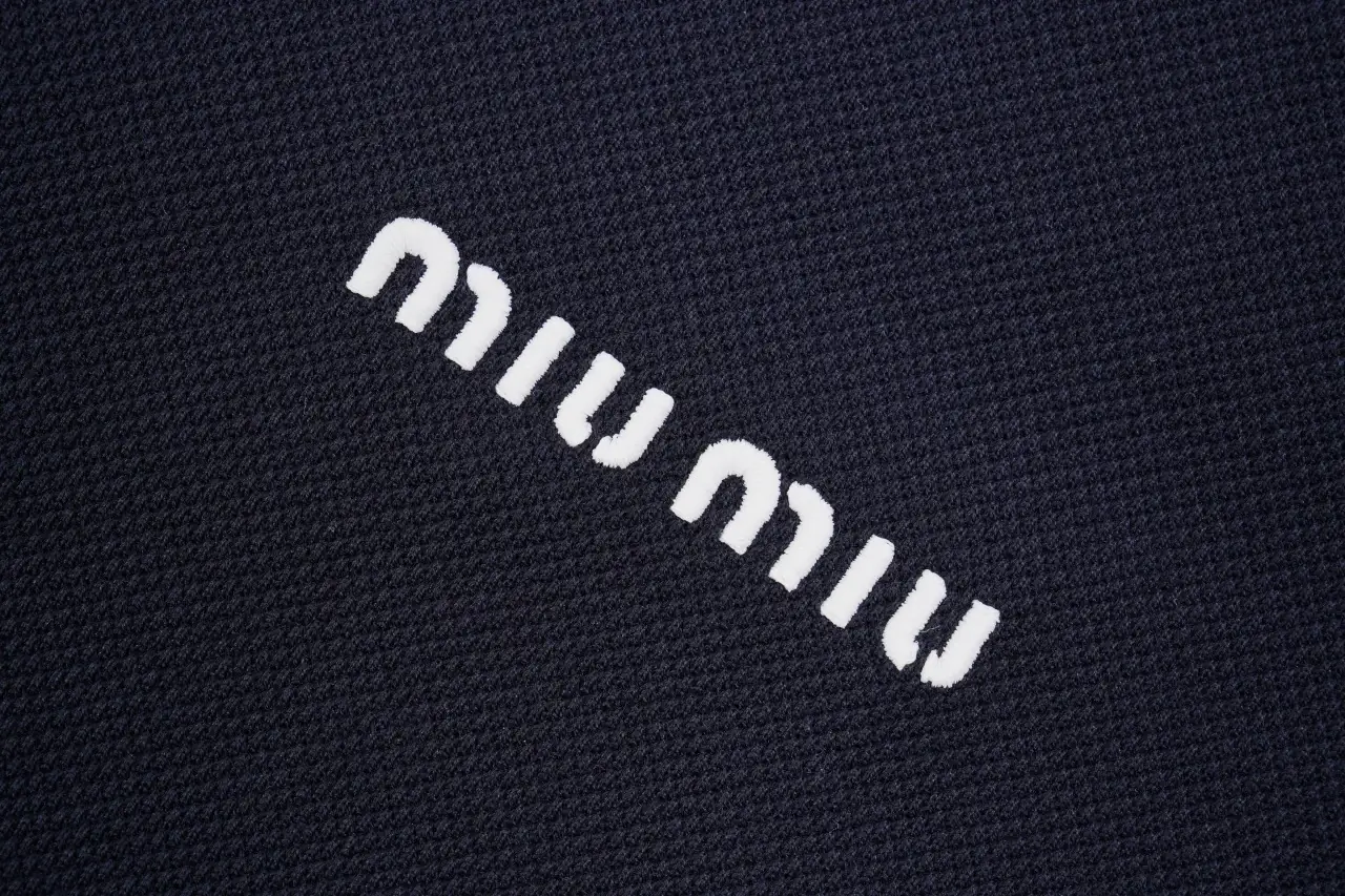 Miu Miu Navy Logo Embroidered Long Sleeve Polo Shirt product photo from LabelPicks
