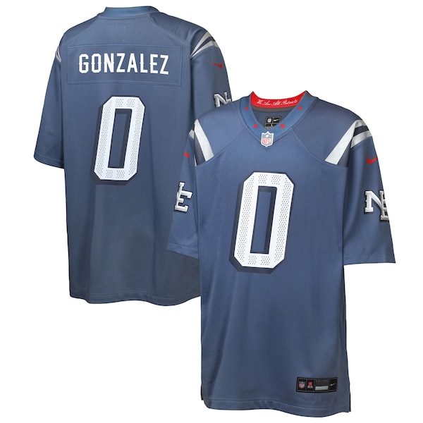 Christian Gonzalez New England Patriots Nike Youth 2025 Rivalries Collection Game Jersey - Storm Blue