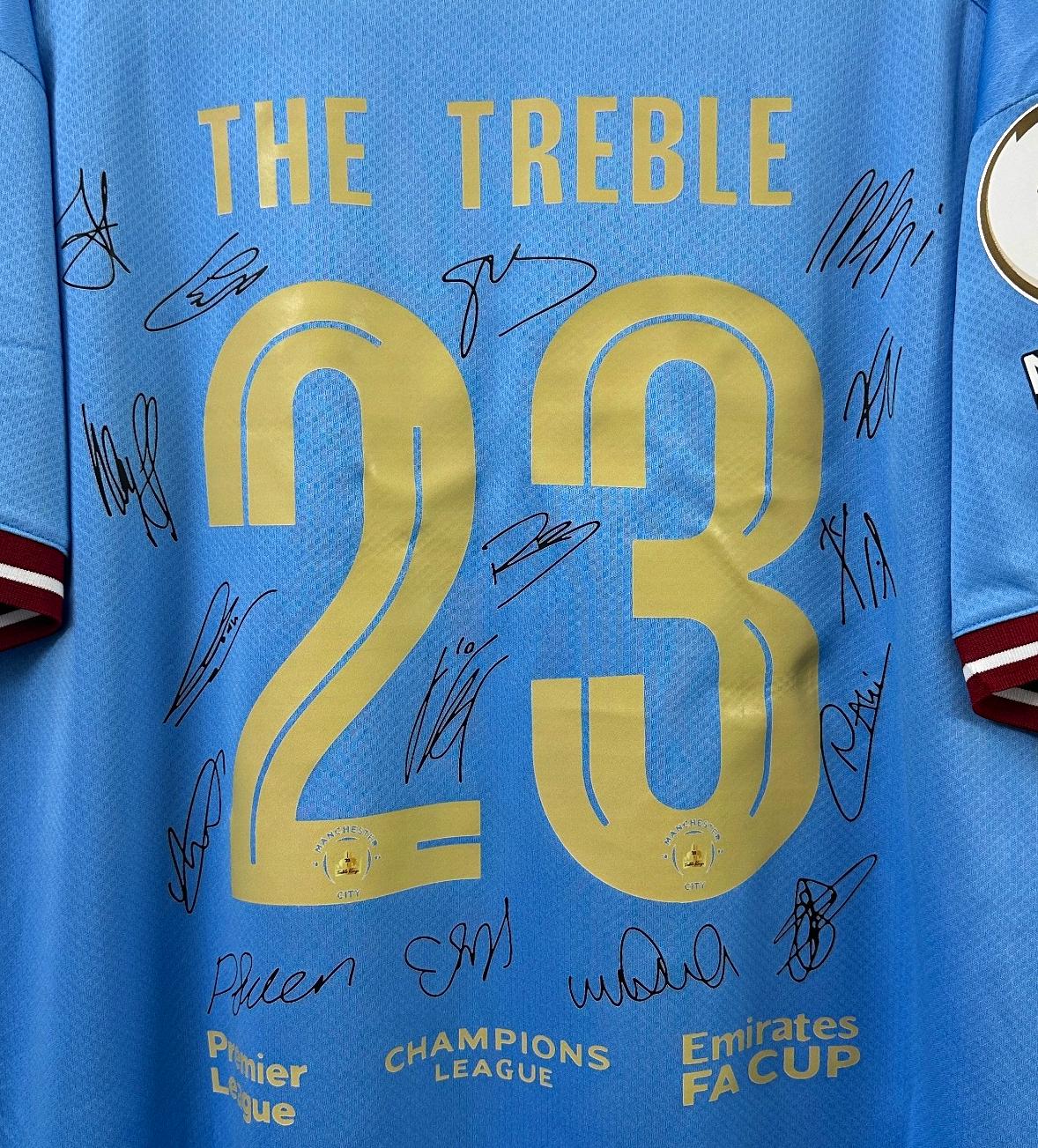 Man City TREBLE 2022/23 SIGNED Jersey: Full Team Squad Autographs - COA - 2022