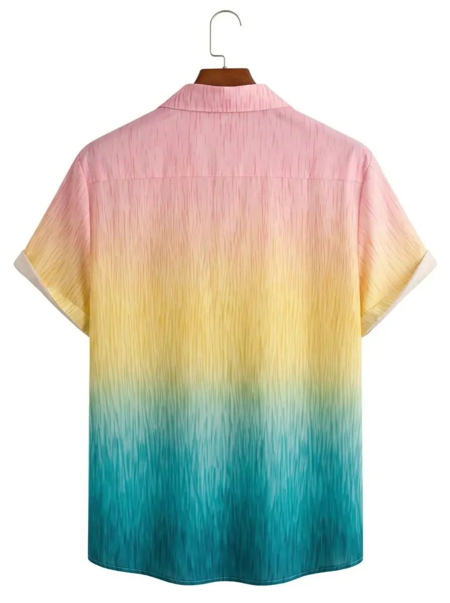 Men's printed shirts Pink Yellow Teal Gradient Aloha Shirt