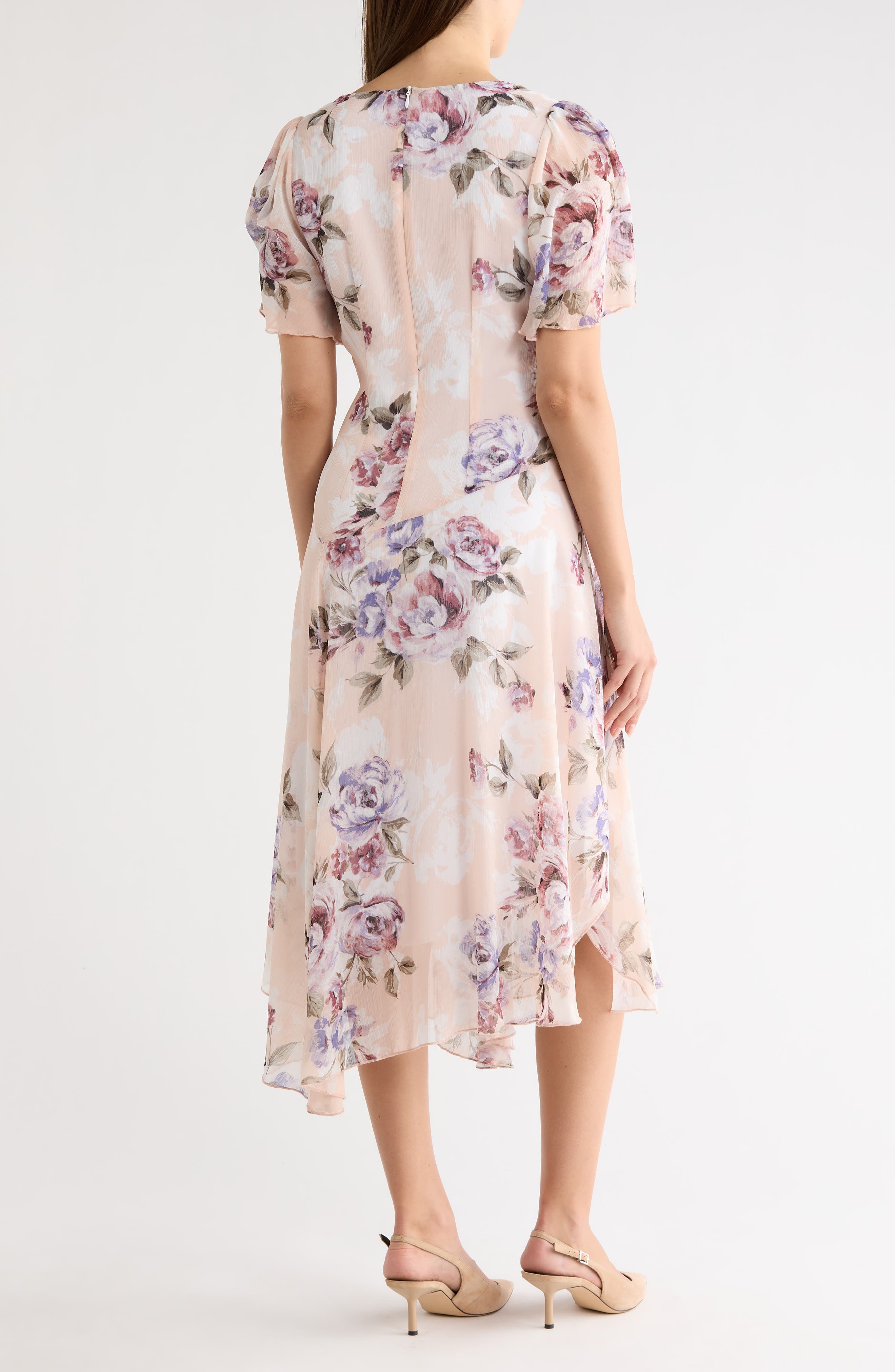 Connected Apparel Yoryu Flutter Sleeve Asymmetric Midi Dress