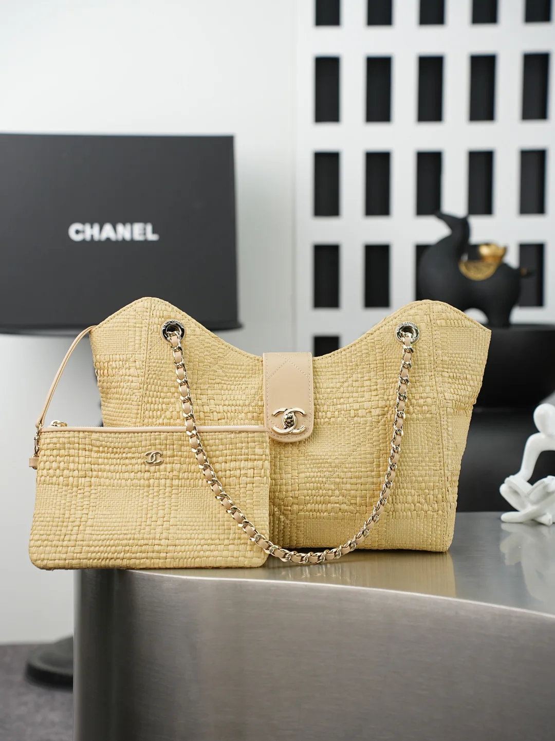 Chanel Beige Straw Woven Shoulder Bag product photo from LabelPicks