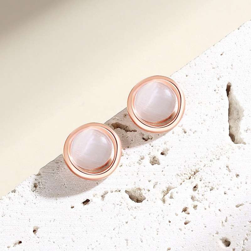 925 sterling silver cat's eye rose gold earrings niche design high-end elegant light luxury geometric earrings