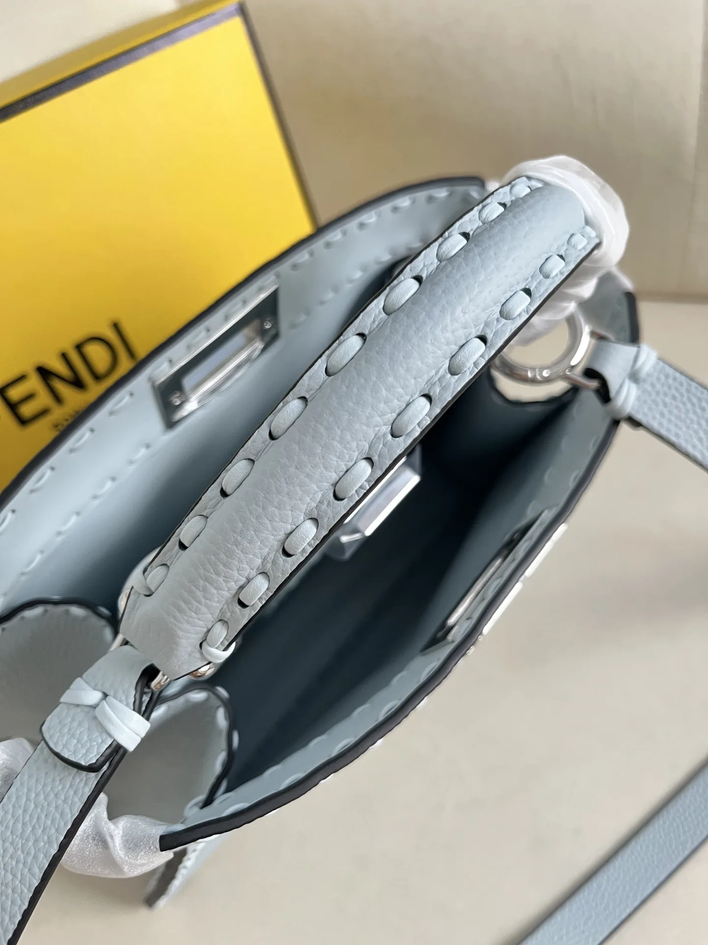 Fendi Peekaboo Blue Grained Leather Shoulder Bag product photo from LabelPicks