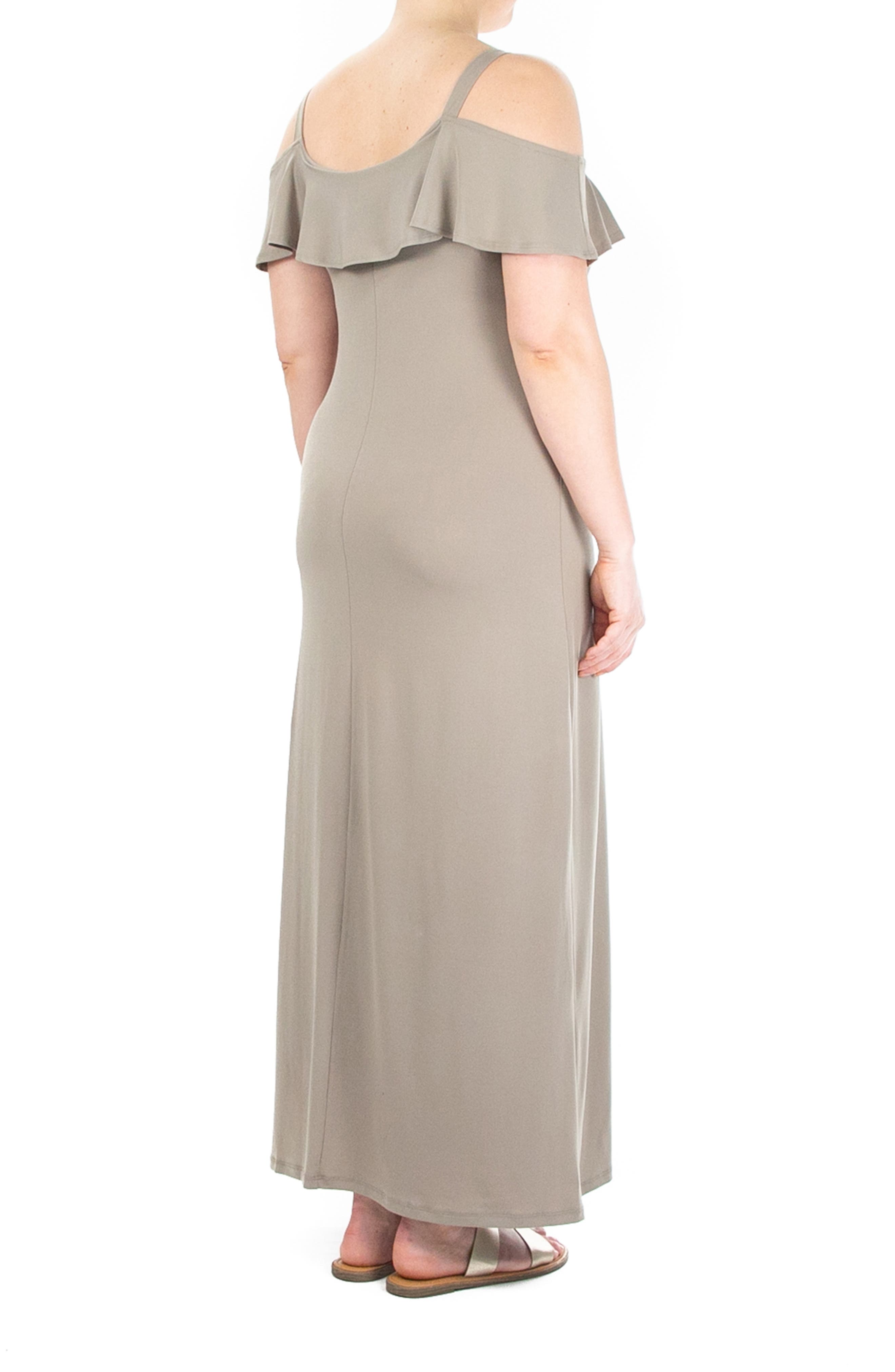 Nina Leonard Ruffle Cold Shoulder Maxi Dress