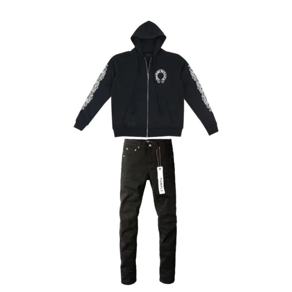 Chrome Heart Black Hoodie HD12+Purple Fashion Brand Jeans 014