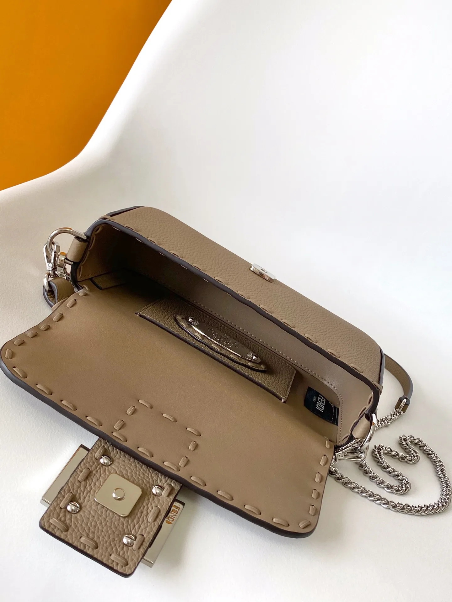 Fendi Baguette Grey Grained Leather Shoulder Bag product photo from LabelPicks