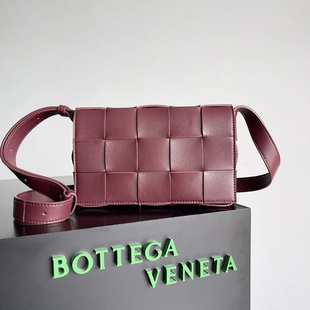 Bottega Veneta Cassette Burgundy Intrecciato Woven Leather Shoulder Bag product photo from LabelPicks