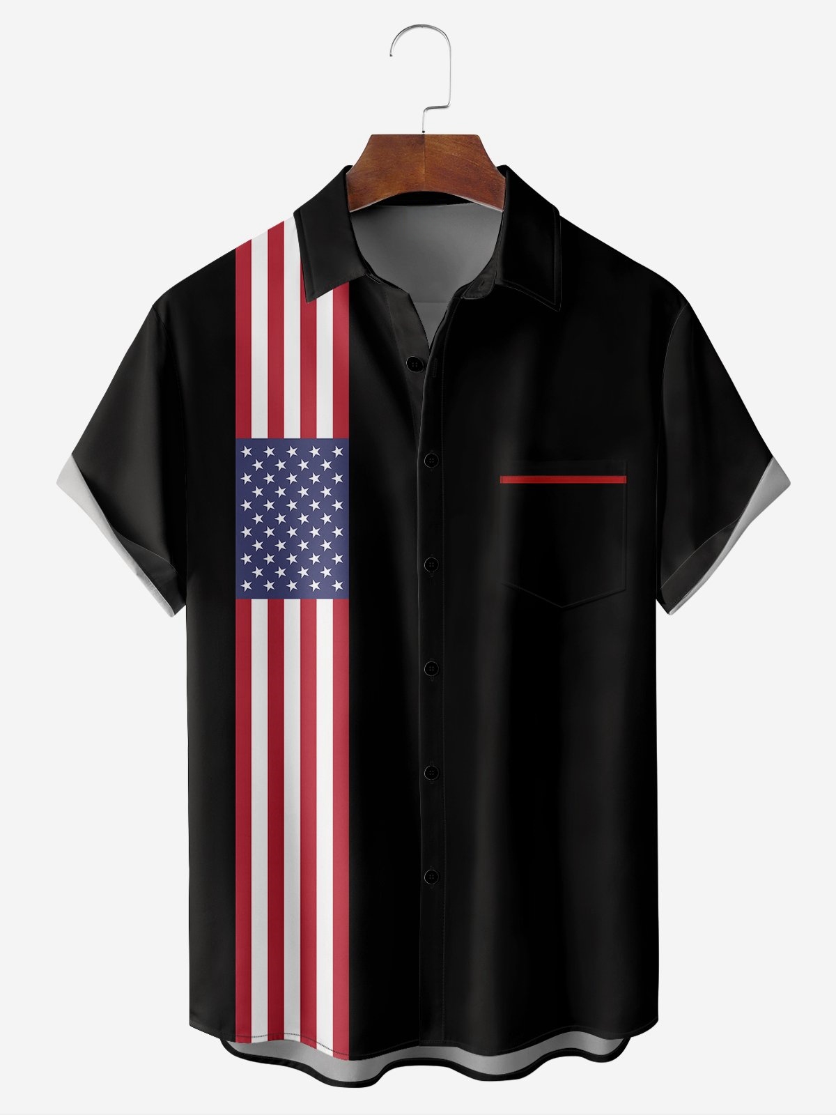 Moisture-wicking American Flag Chest Pocket Casual Shirt
