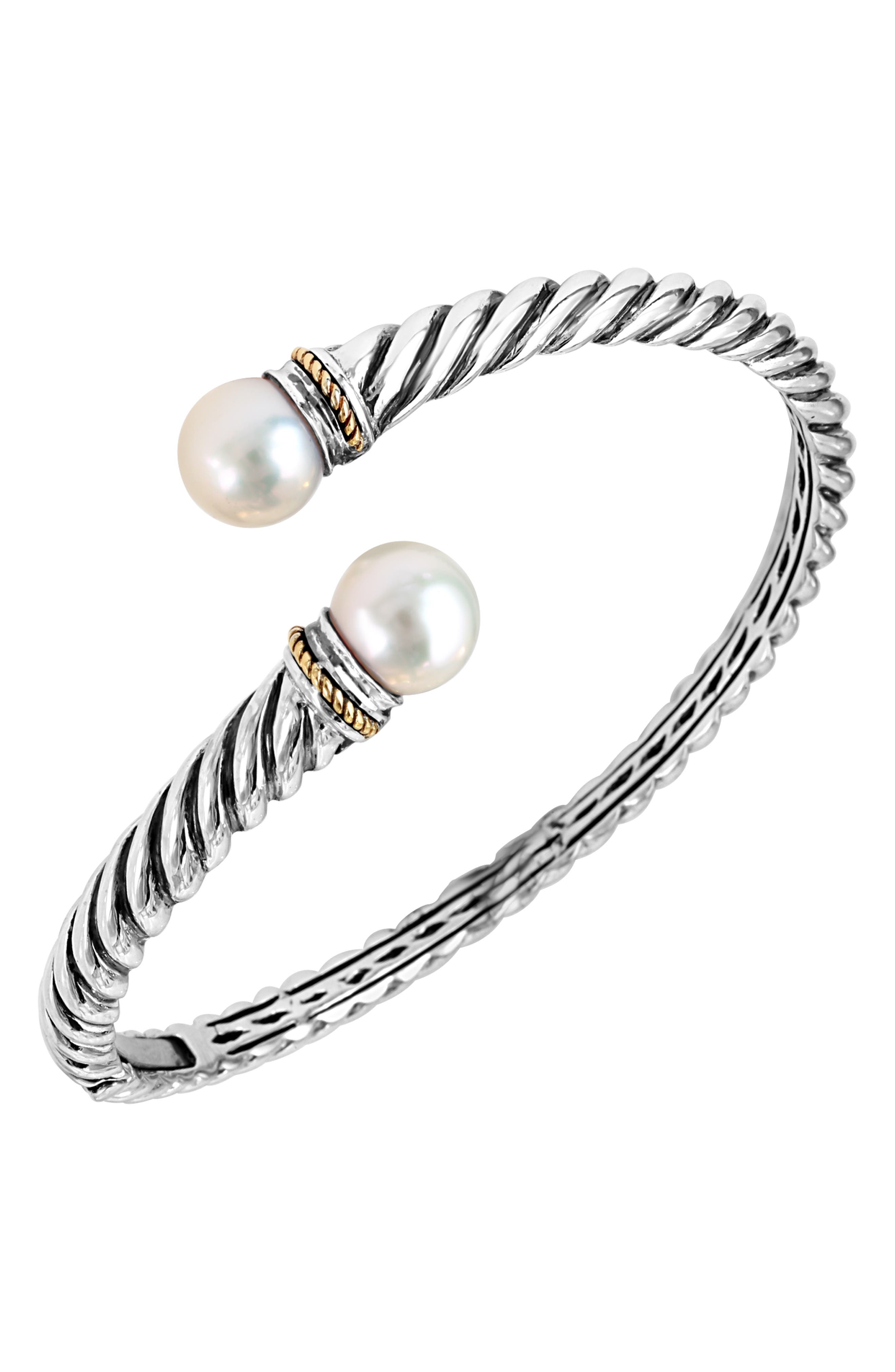 EFFY Sterling Silver & 18K Gold Cultured Freshwater Pearl Hinged Bracelet