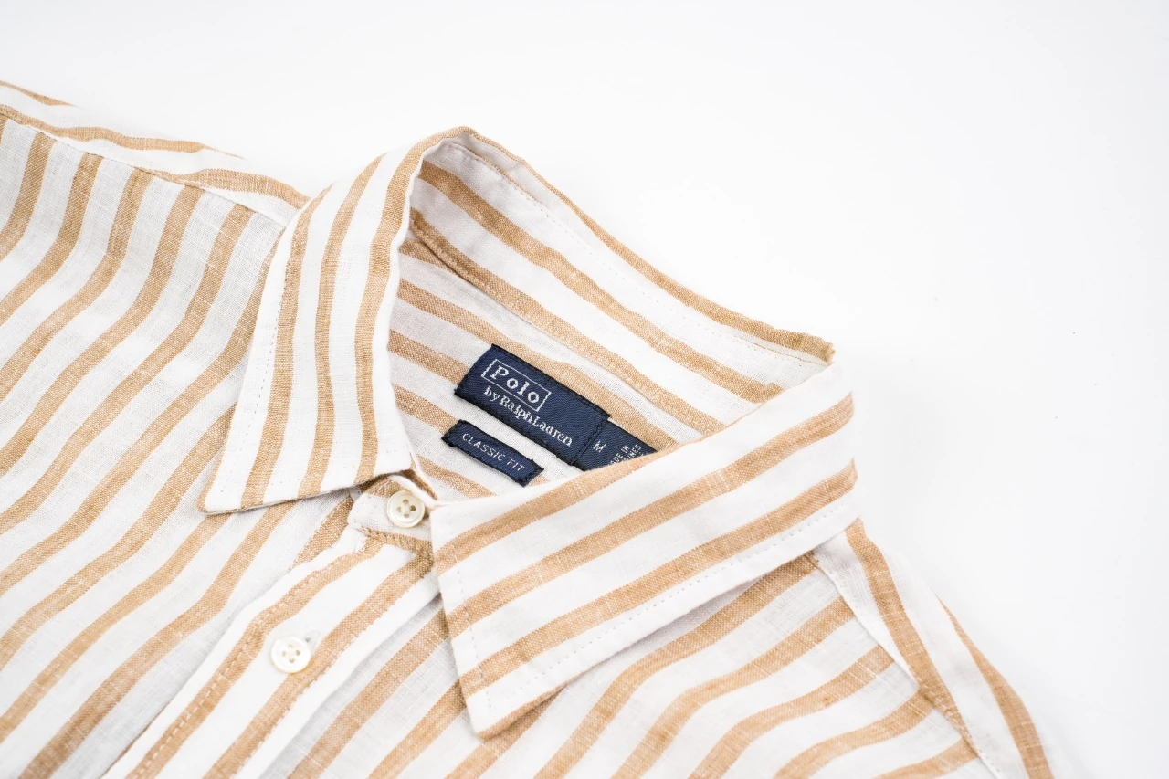 Ralph Lauren Off White Stripe Pony Embroidered Linen Long Sleeve Shirt product photo from LabelPicks