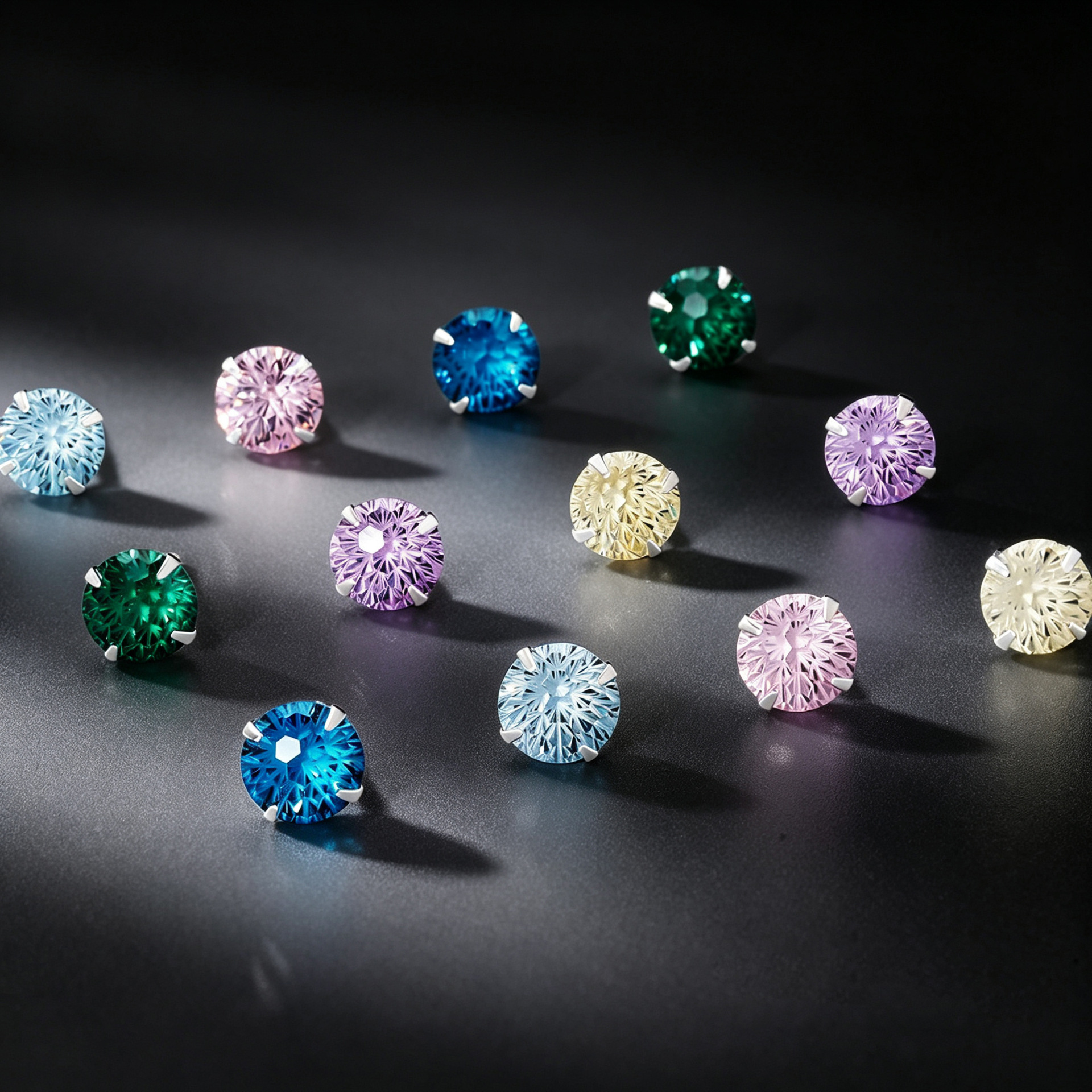999 pure silver sparkling firework cut earrings for women, 6mm aurora high-end round Para earrings, ear piercing and ear bone studs