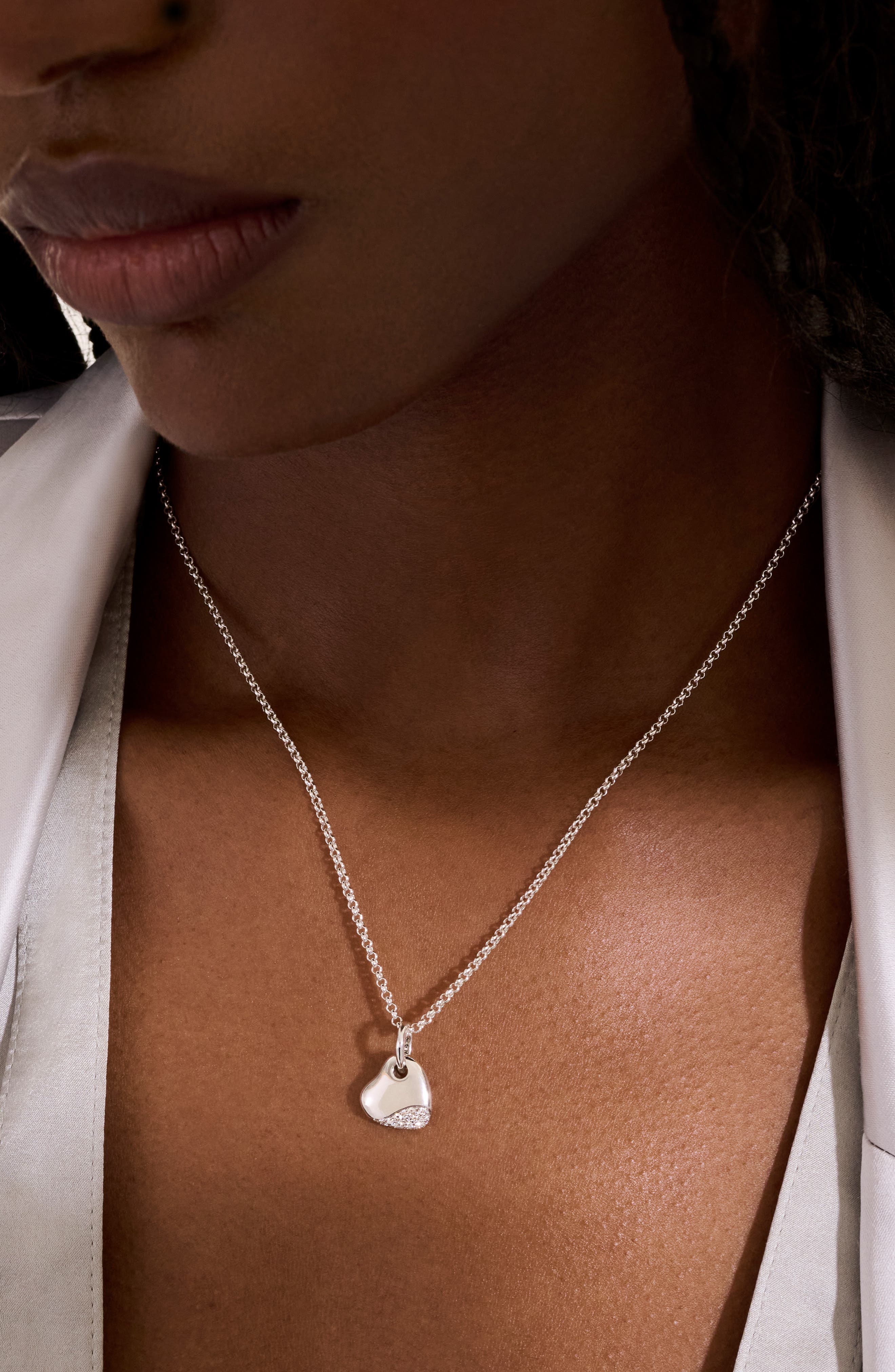 John Hardy Pebble Heart Pavé Diamond Short Pendant Necklace