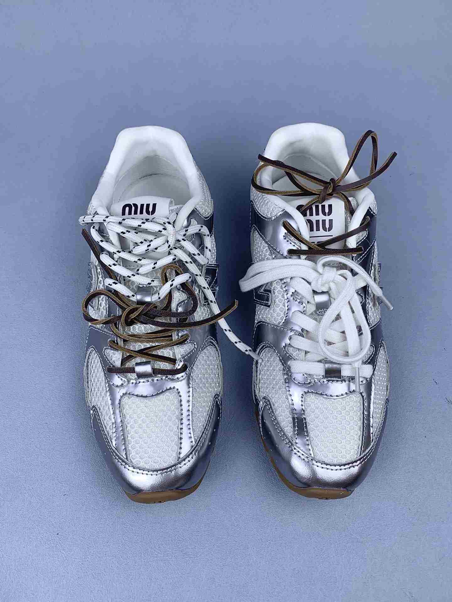 New Balance X Miu Miu 530 SL metallic leather and mesh sneakers