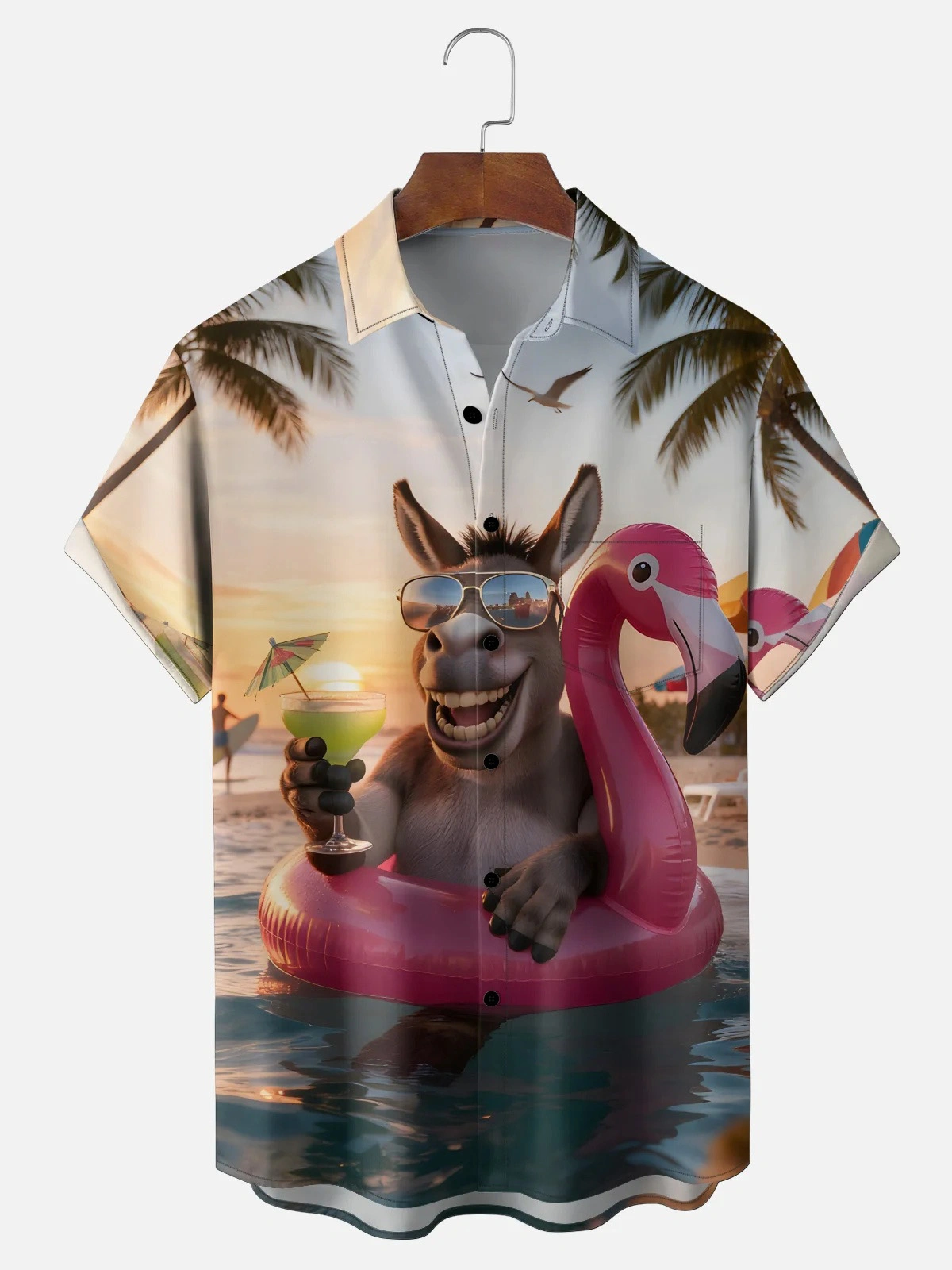 Moisture-wicking Tropical Floral Chest Pocket Hawaiian Shirt