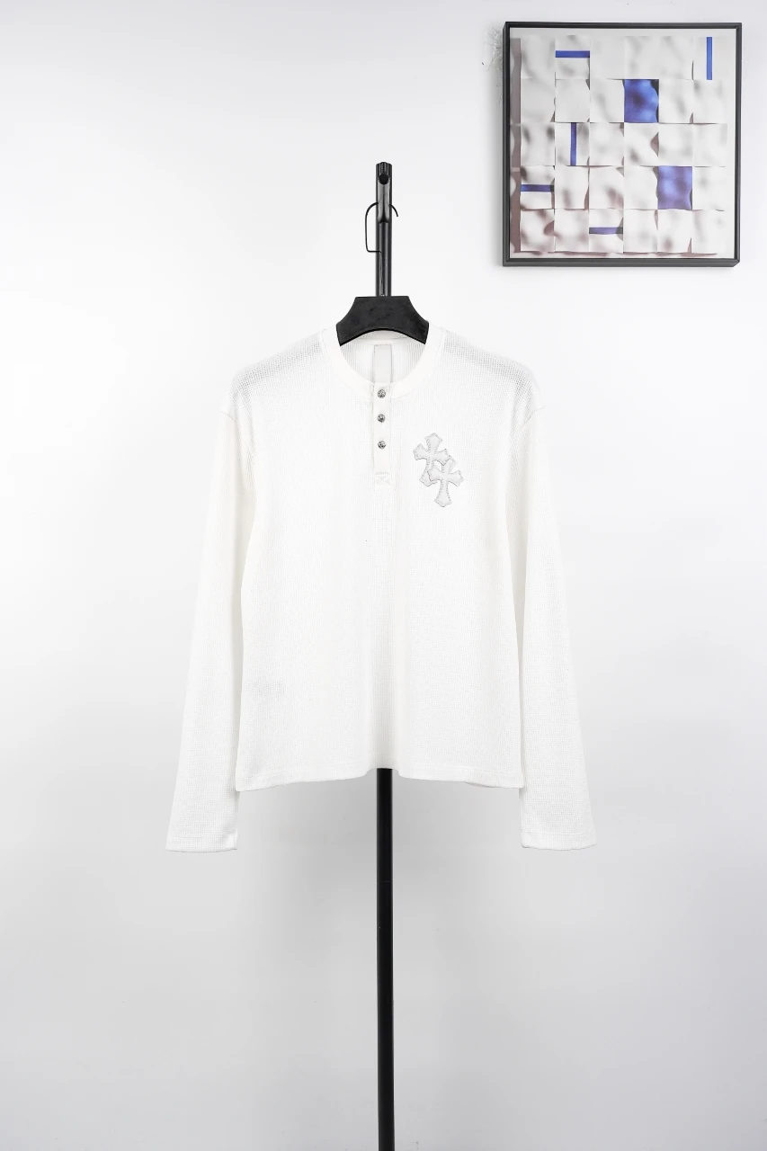 Chrome Hearts White Leather Patch Silver Button Henley Sweatshirt product photo from LabelPicks