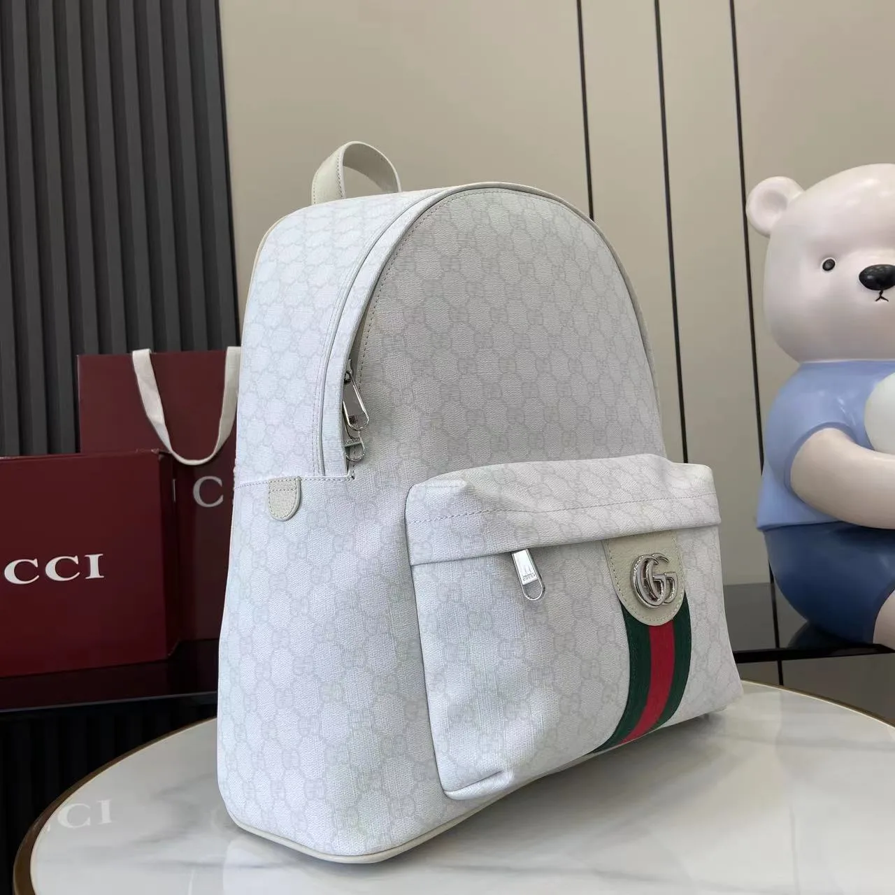 Gucci Ophidia White GG Supreme Canvas Backpack product photo from LabelPicks