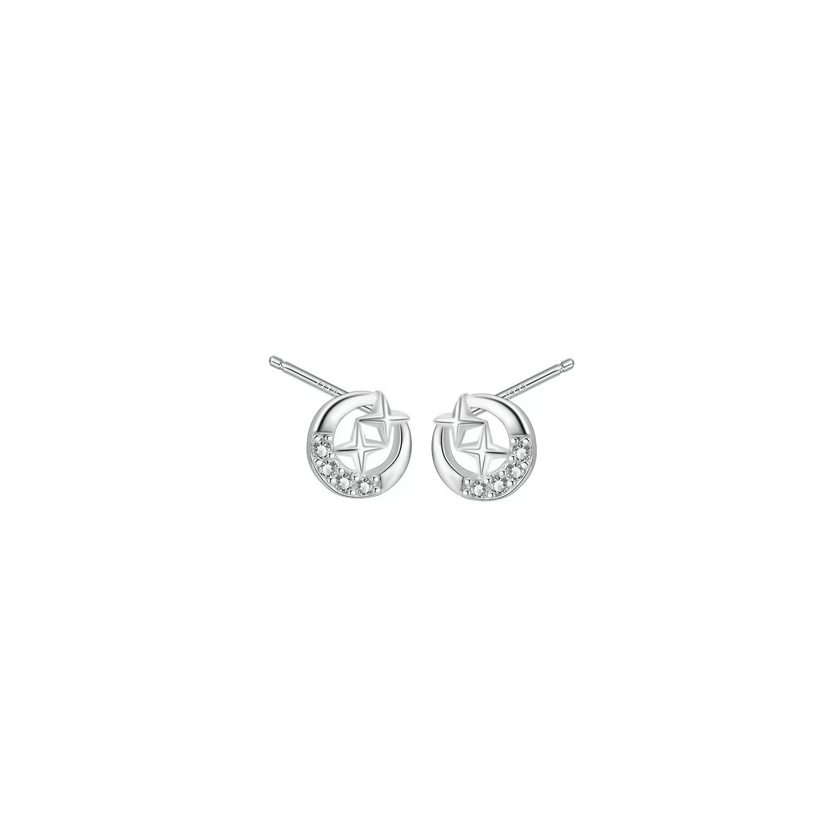 Four-pointed star sterling silver earrings 999 pure silver light luxury niche high-end ins-style star and moon earrings