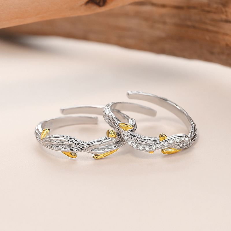 Original design, tree and vine couple rings, forest-themed wooden branch rings, trendy and unique rings, adjustable rings for men and women, 925 silver