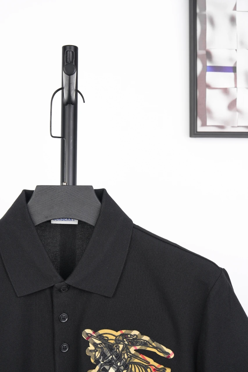 Burberry Black Check Equestrian Knight Embroidered Polo Shirt product photo from LabelPicks