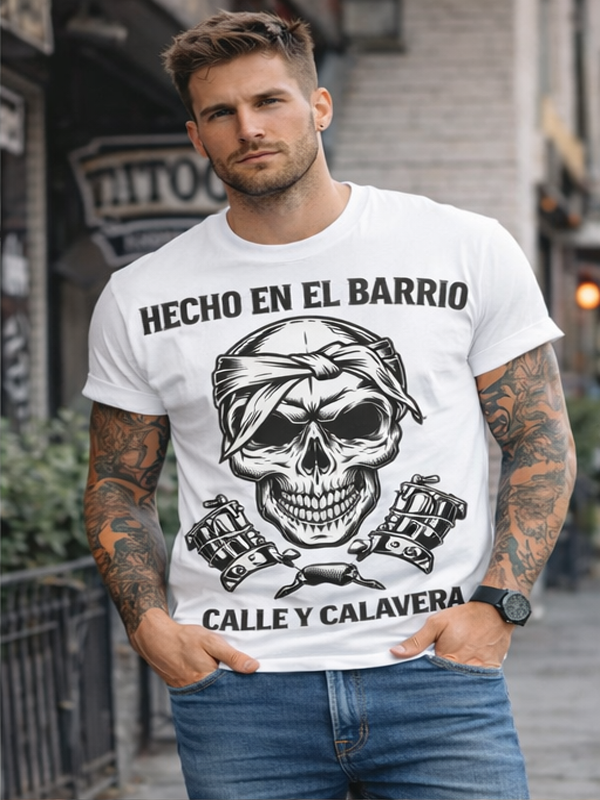 Remera “Hecho en el Barrio” – Calle y Calavera
