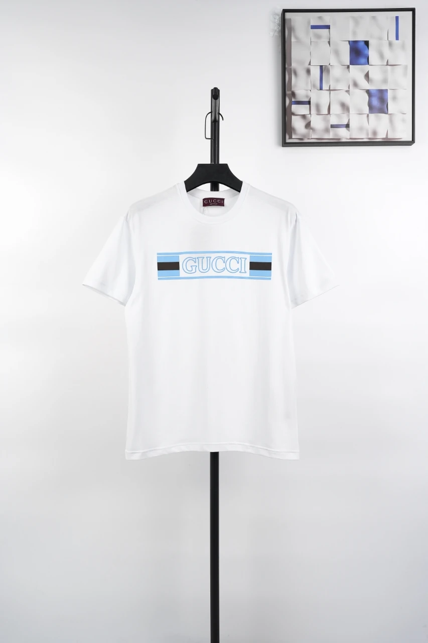 GUCCI White Pale Blue Logo Print T-Shirt product photo from LabelPicks