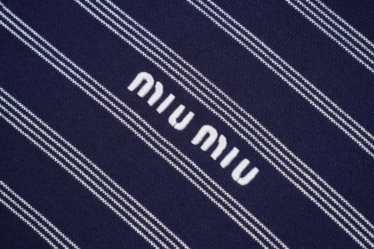 Miu Miu Navy Stripe Logo Half Zip Polo Sweatshirt product photo from LabelPicks